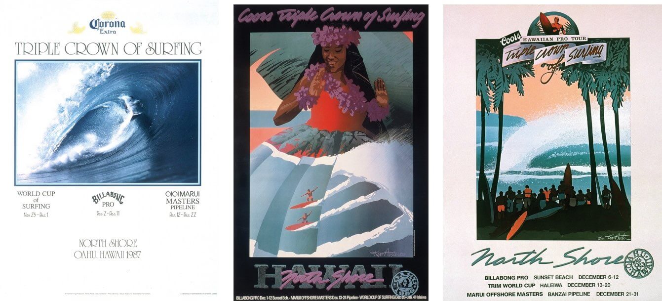 1987, 1986 & 1985 Triple Crown of Surfing posters