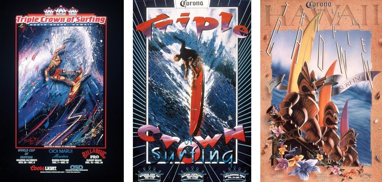 1990, 1989 & 1988 Triple Crown of Surfing posters