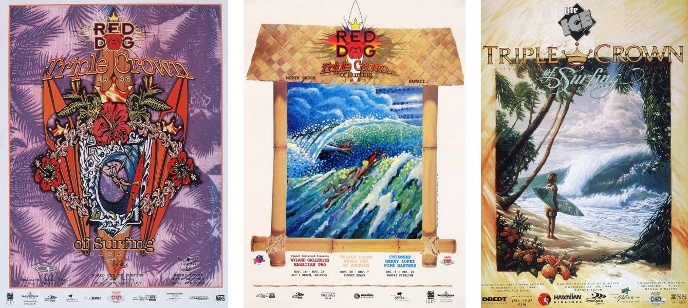 1996, 1995 & 1994 Triple Crown of Surfing posters