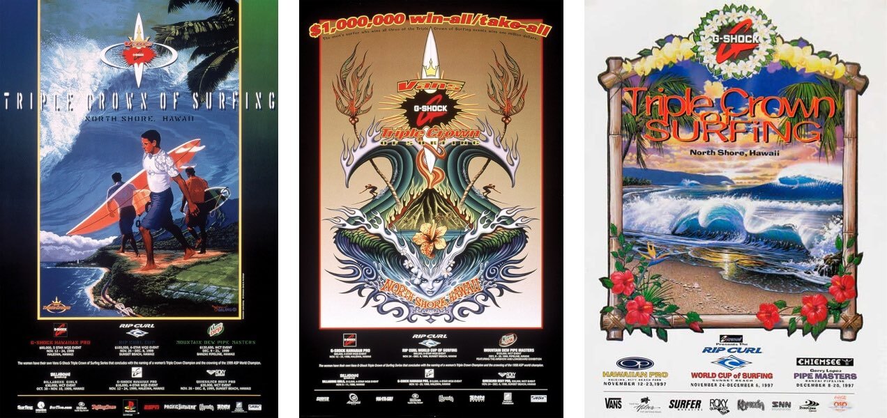 1999, 1998 & 1997 Triple Crown of Surfing posters