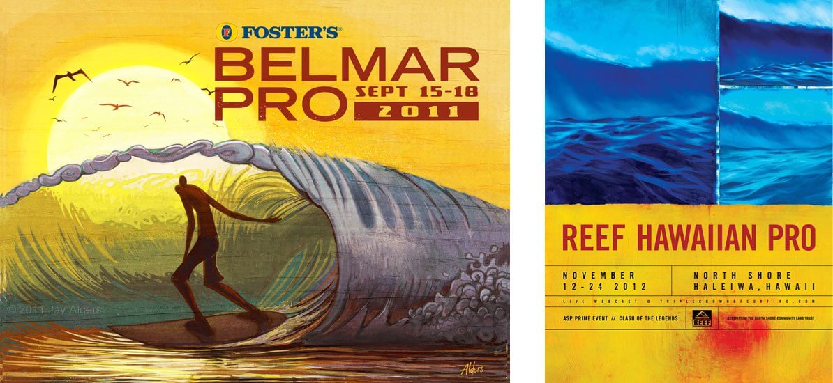 Surfing posters featuring surf art by Jay Alders and Alex Weinstein
