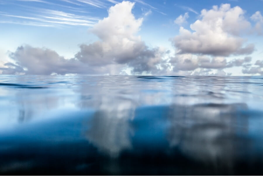Ocean and cloudy sky reflection