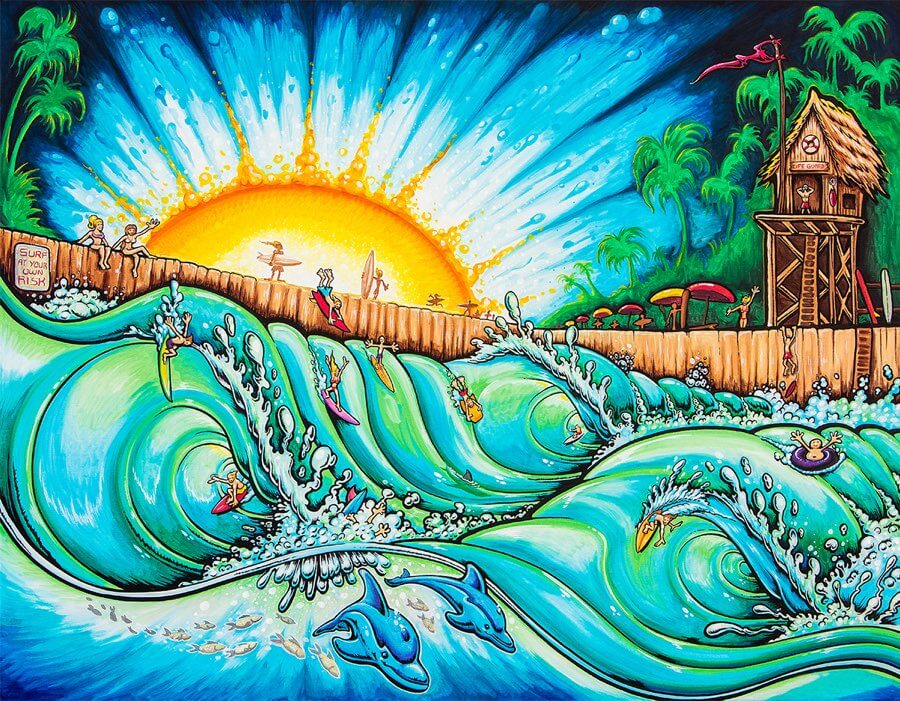 'Surf Park' surf art by Drew Brophy