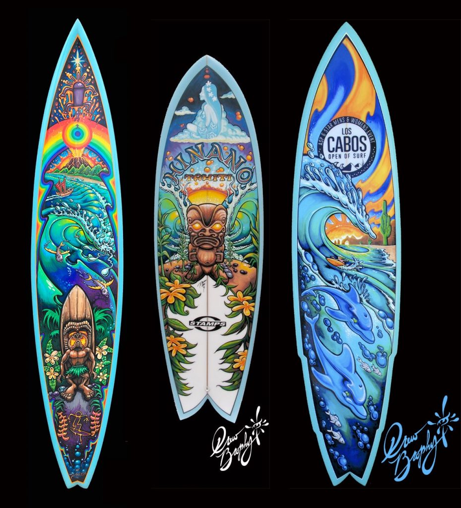 Surfboard art by Drew Brophy. 