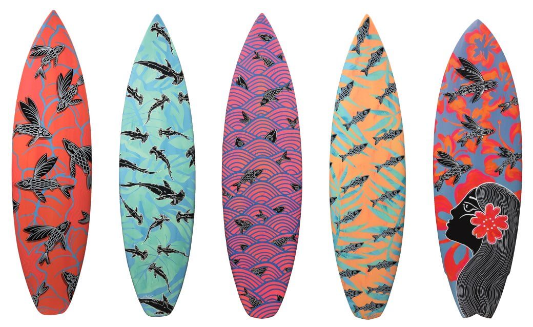 Painted surfboards by Eduardo Bolioli