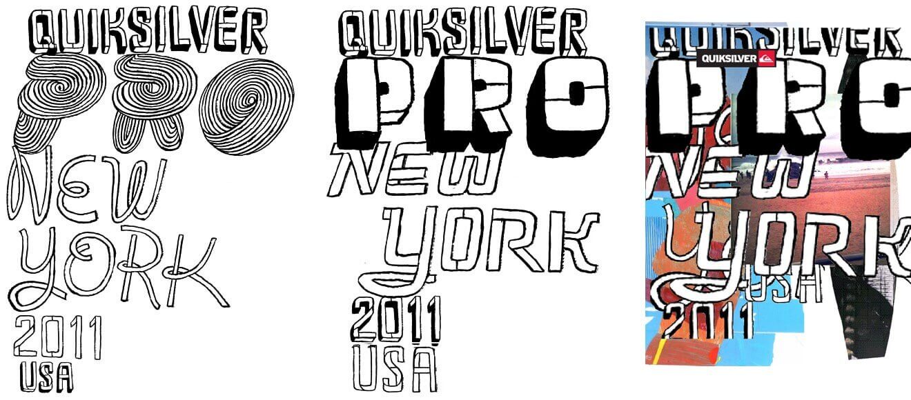 Type and layout experiments for the Quiksilver Pro New York 2011