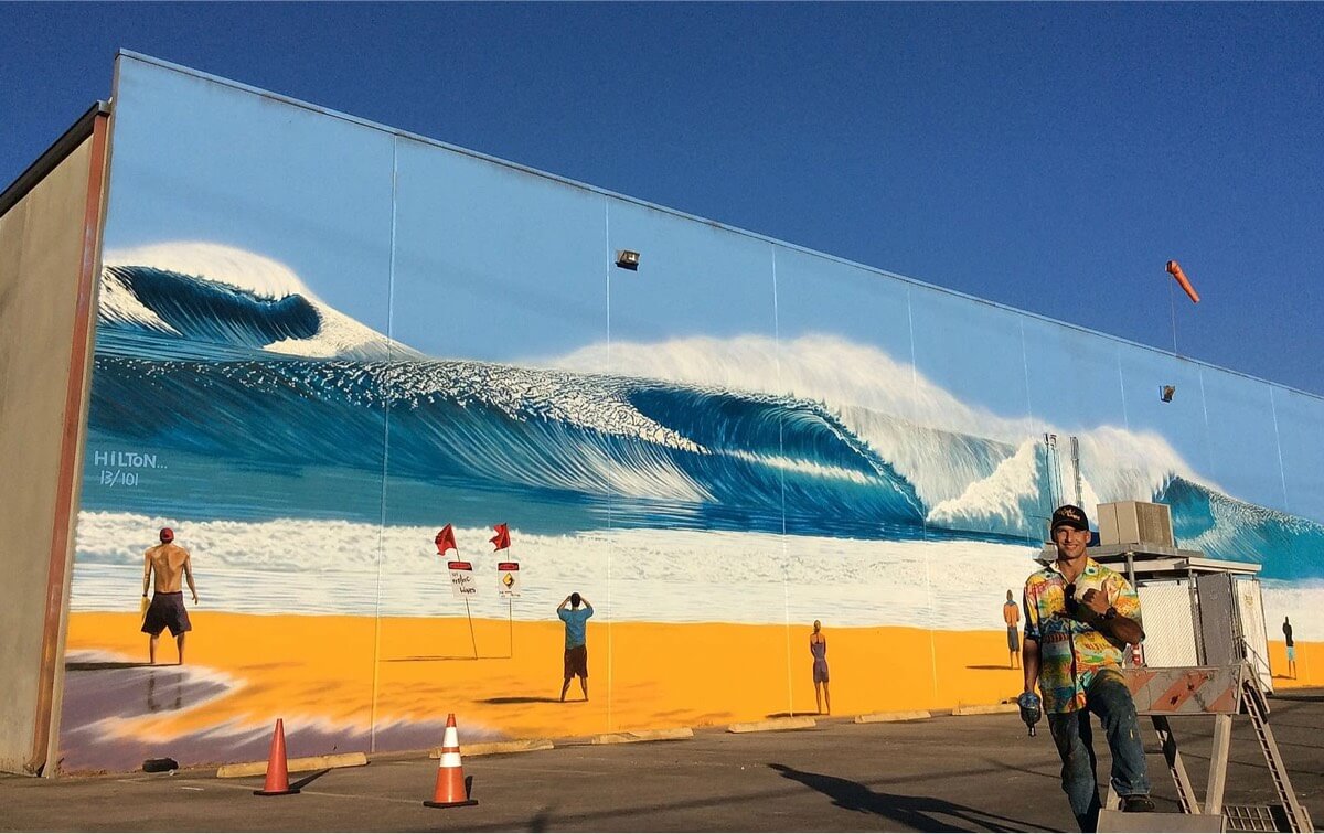 Surf art mural by Hilton Alves in Houston, Texas