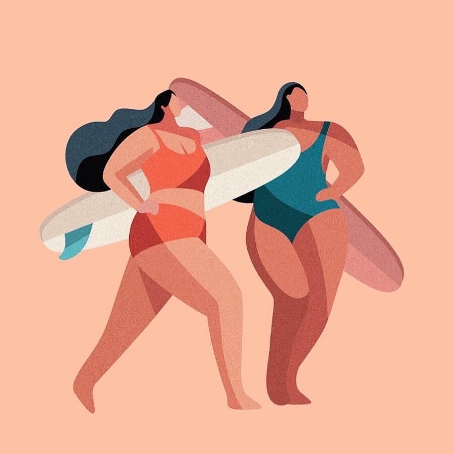 Curvy female surfers