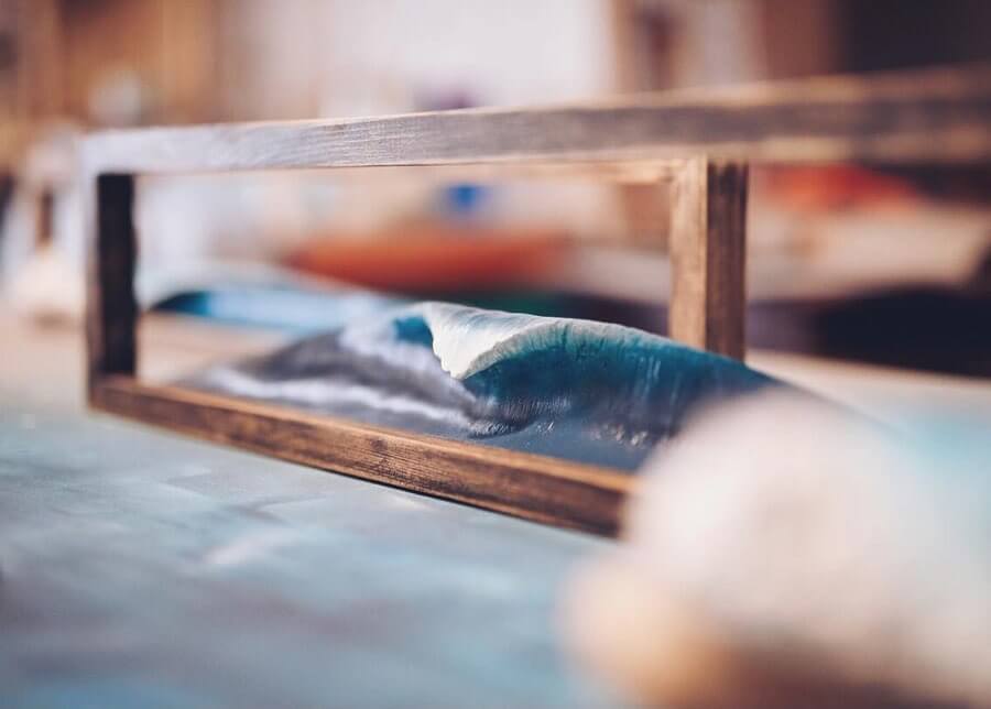 Wave sculpture in a wooden frame