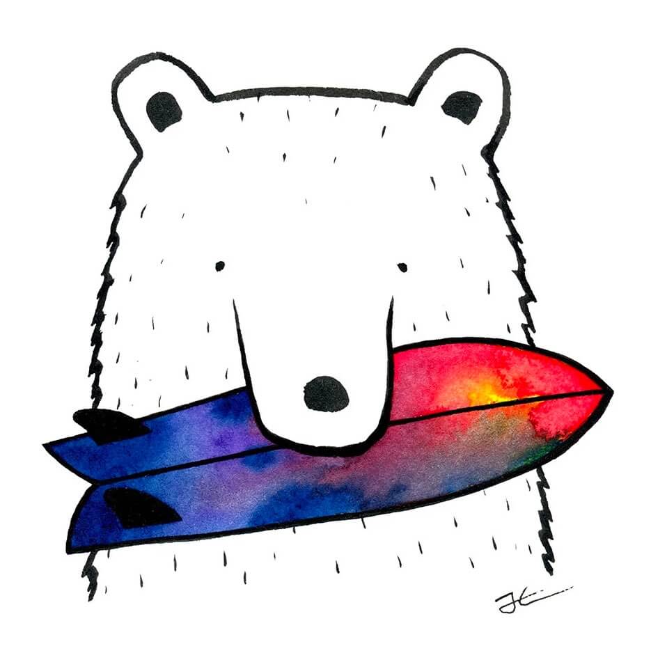 Bear with surfboard illustration by Jonas Claesson