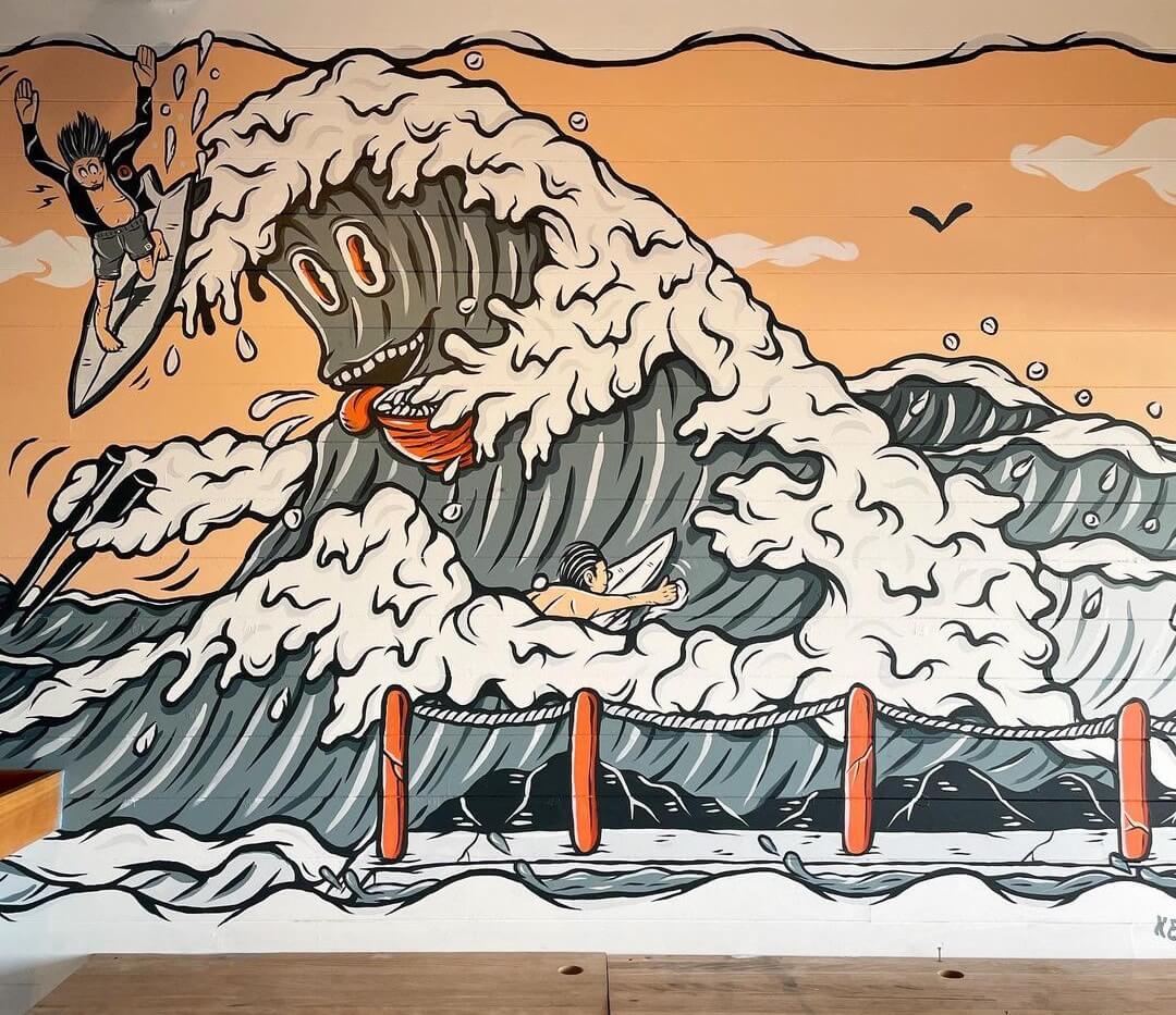 Surf art mural by Kentaro Yoshida