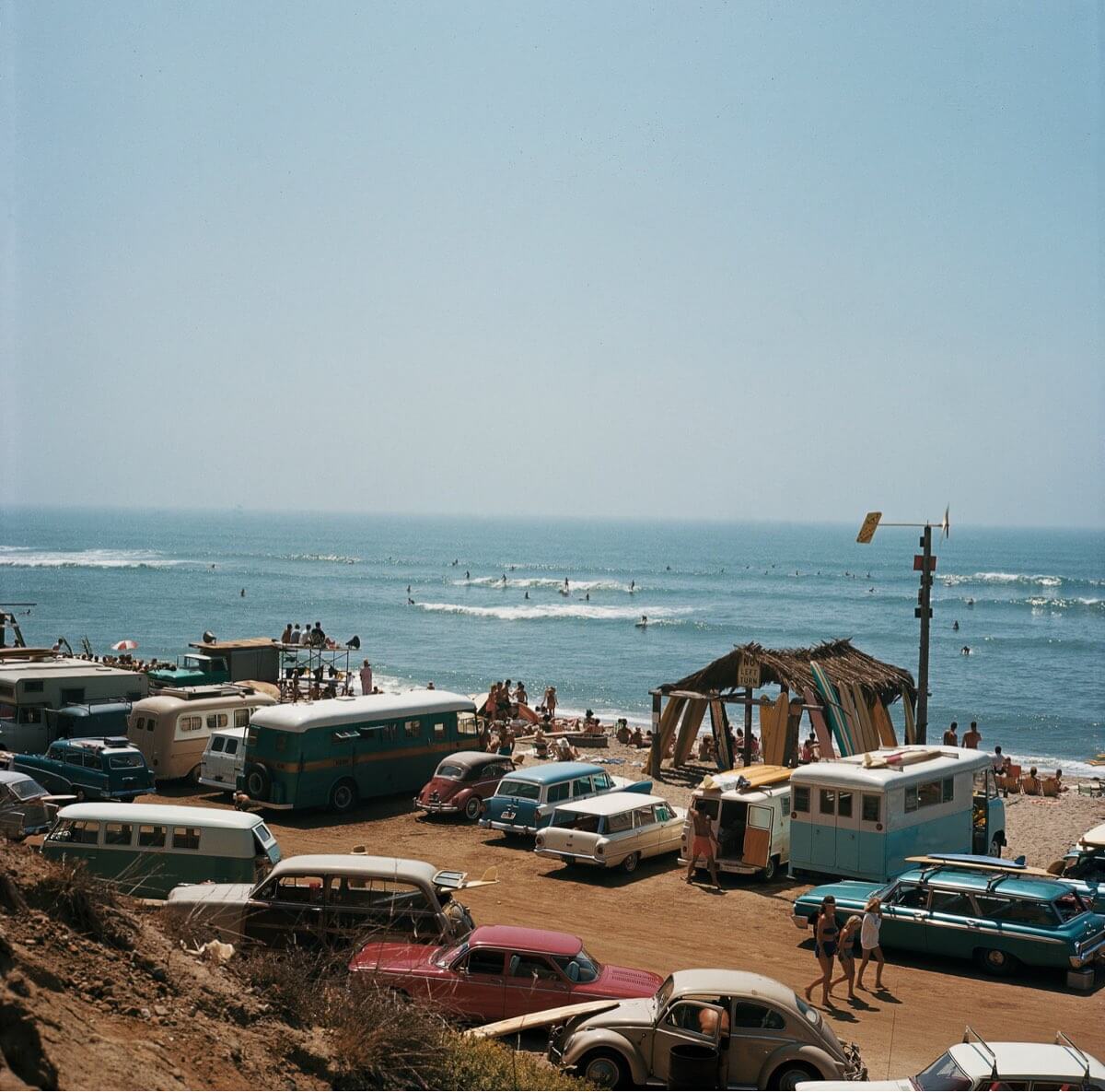 1960s California surf beach scene
