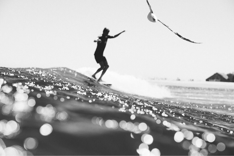 Silhouette longboard surfer