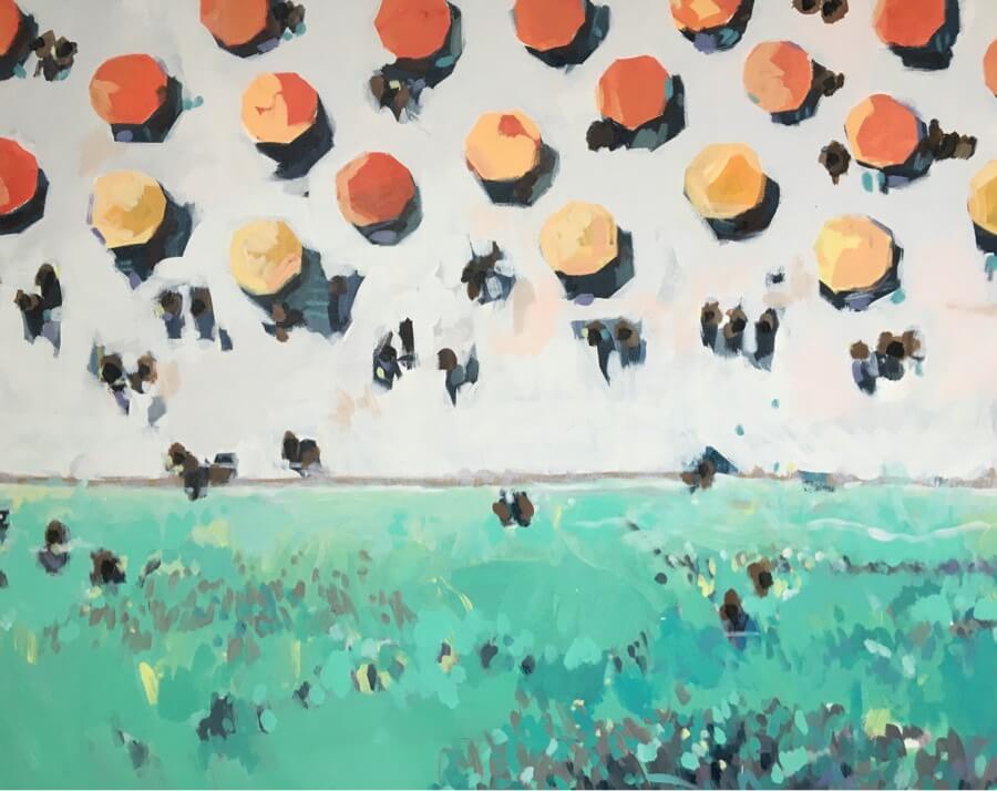 Aerial beach scene painting