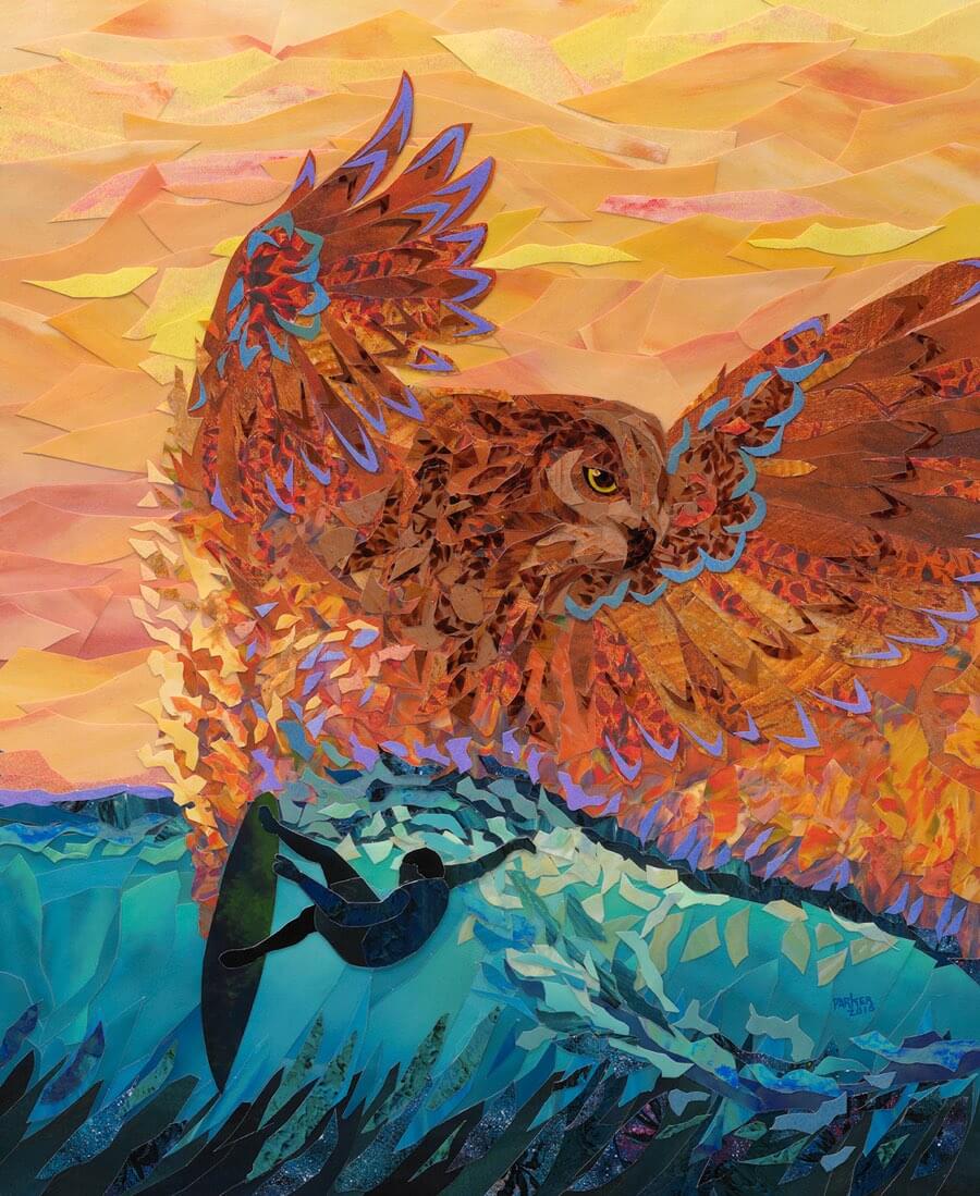 Pueo (owl and surfer)