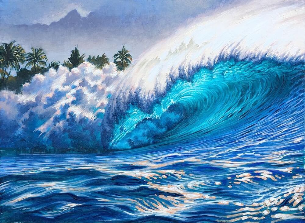 Painting of Pipeline on the North Shore of Oahu, Hawaii by surf artist, Phil Roberts