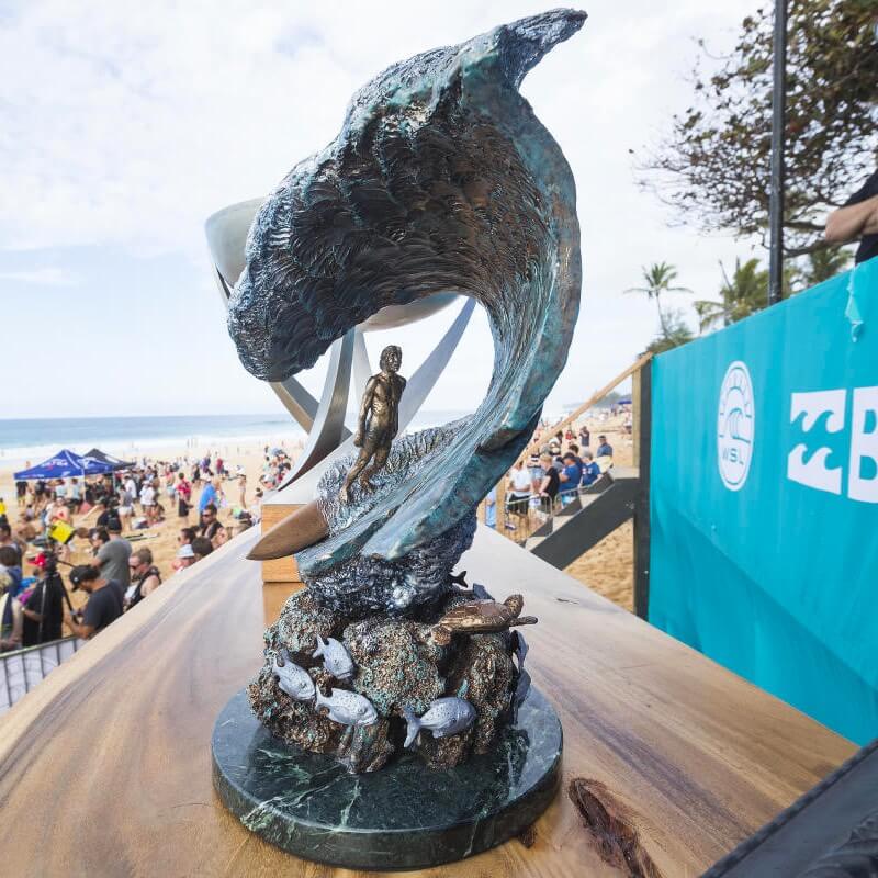 The prestigious Pipeline Masters trophy sculptured by artist, Phil Roberts