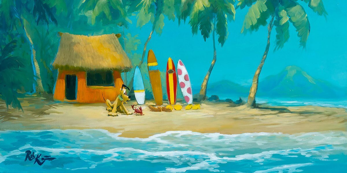 Pluto's Tropical Meeting (Disney surf art) by Rob Kaz
