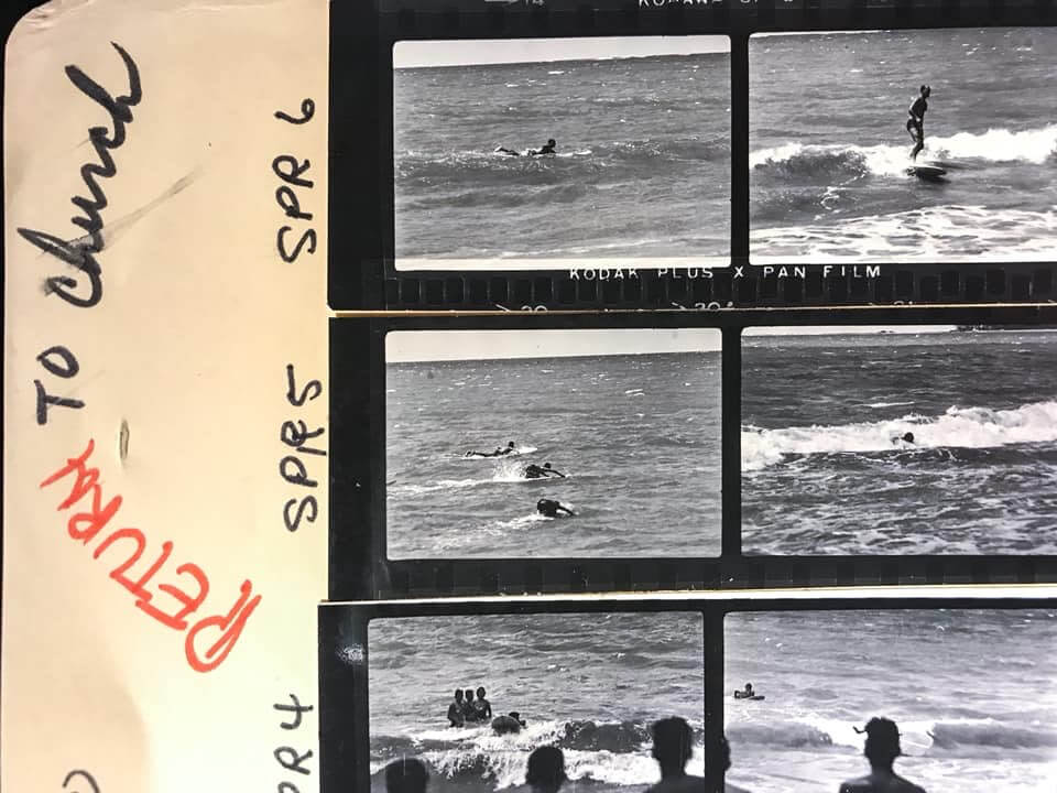 Proof sheet of surf photos by Ron Church