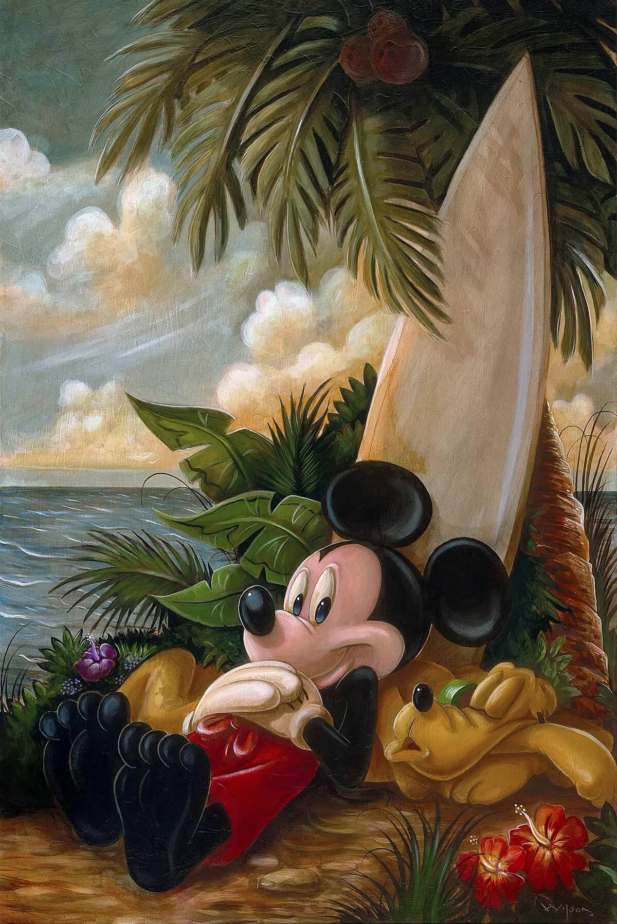 Sundown Surfer Mickey Mouse (Disney surf art) by Darren Wilson