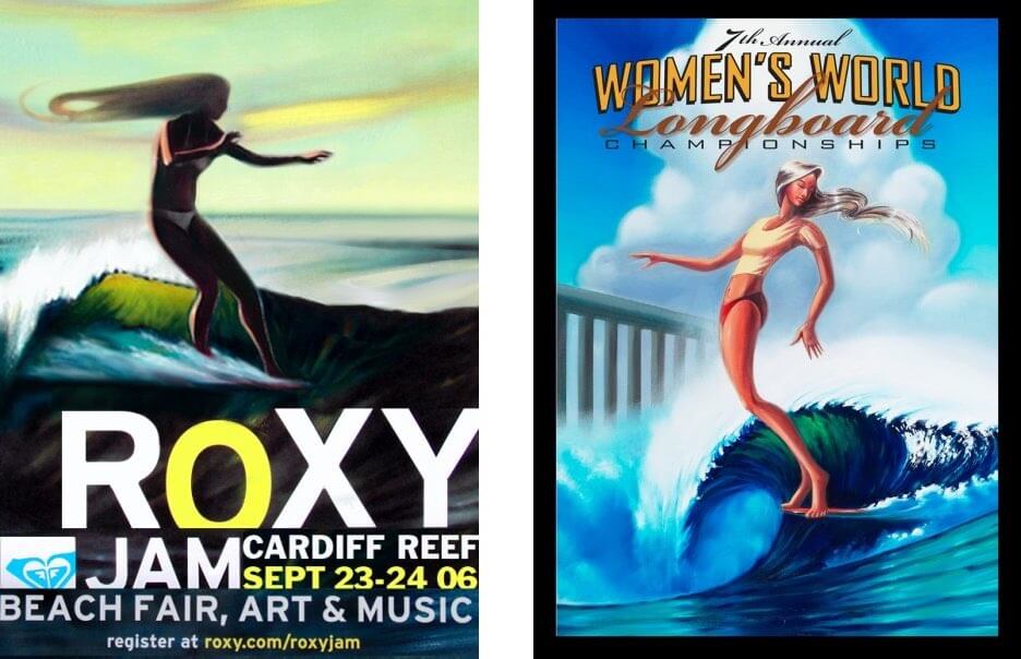 Surf art in surfing event posters