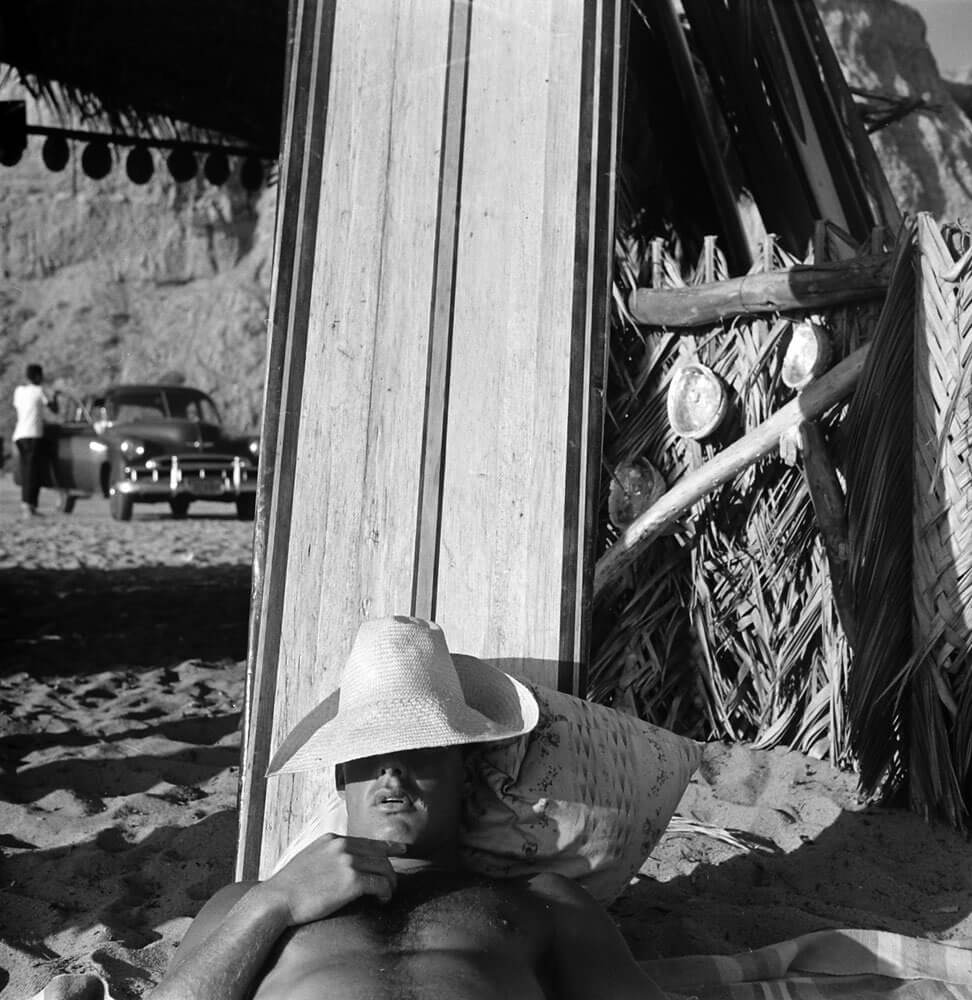 Beach bum in San Onofre, California, 1950