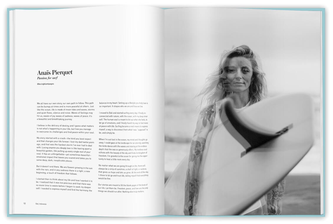 Book spread from Surf Like a Girl featuring Anaïs Pierquet (aka Facing Blank Pages)