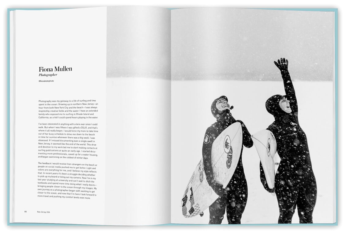 Book spread from Surf Like a Girl featuring surf photographer, Fiona Mullen