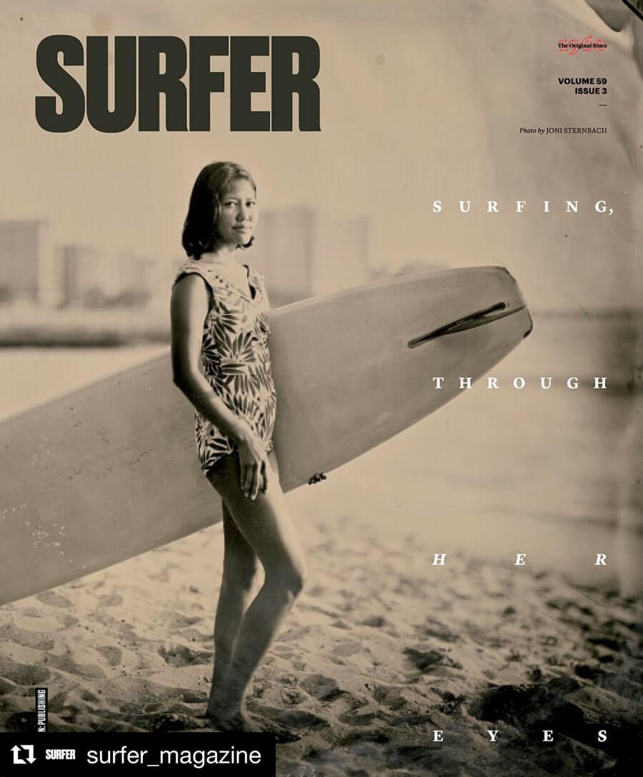 Surfer magazine cover featuring Joni Sternbach tintype photo