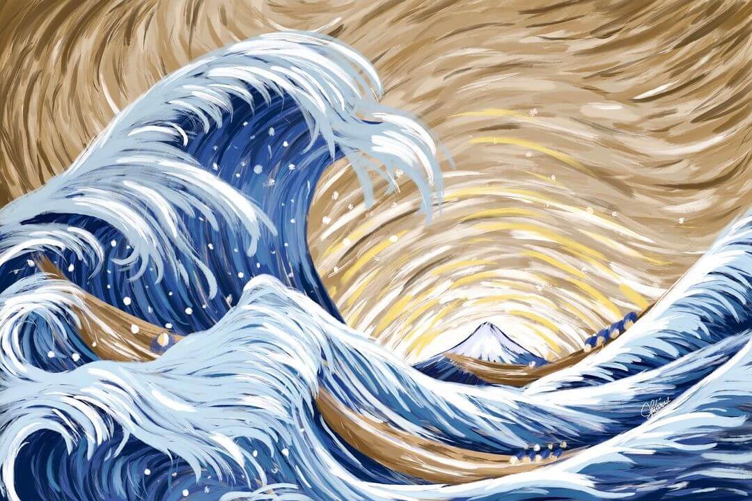 The Great Wave Off Kanagawa in Van Gogh's art style