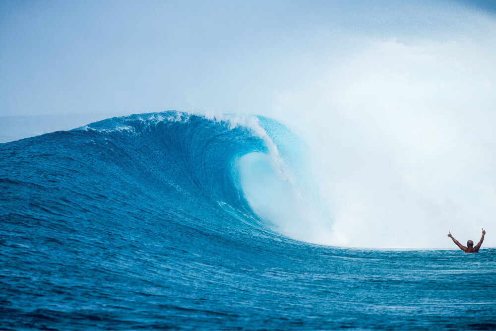 Stoked surfer in big surf
